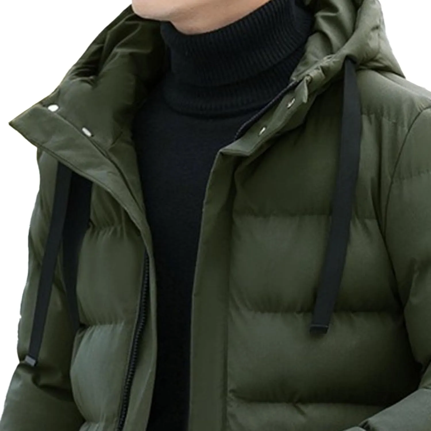 Men Mid Long Hooded Outdoor Down Coat Tour Climbs Warm Cotton-Padded Jacket High Latitudes Trendy Zipper Outerwear
