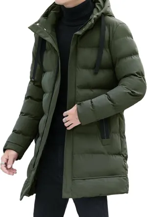 Men Mid Long Hooded Outdoor Down Coat Tour Climbs Warm Cotton-Padded Jacket High Latitudes Trendy Zipper Outerwear