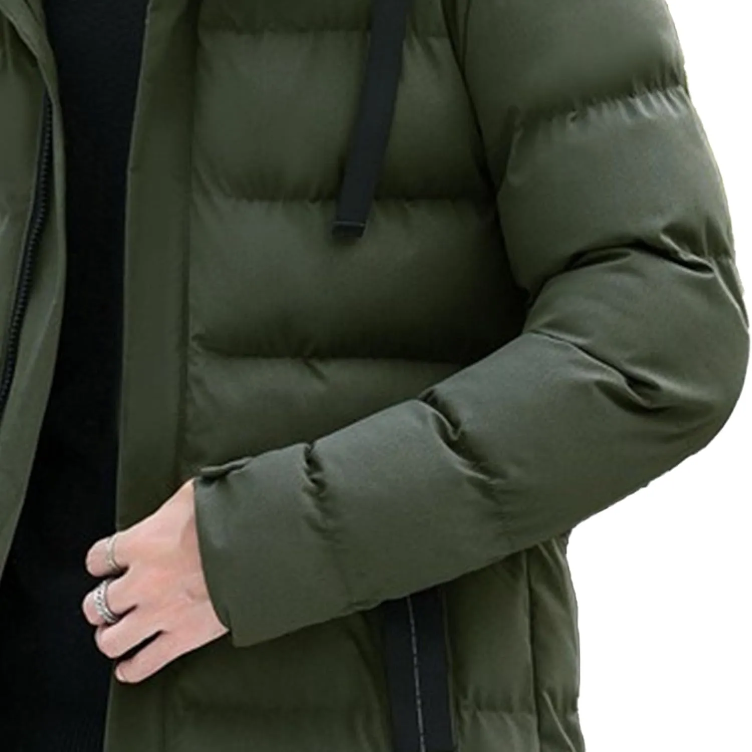 Men Mid Long Hooded Outdoor Down Coat Tour Climbs Warm Cotton-Padded Jacket High Latitudes Trendy Zipper Outerwear