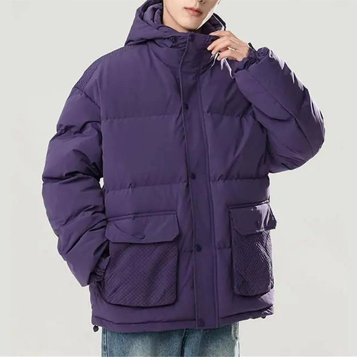Men Parkas Puffer Jackets Padded Cotton Coat Hooded Trendy Puffer Jacket Warm Cotton Jacket
