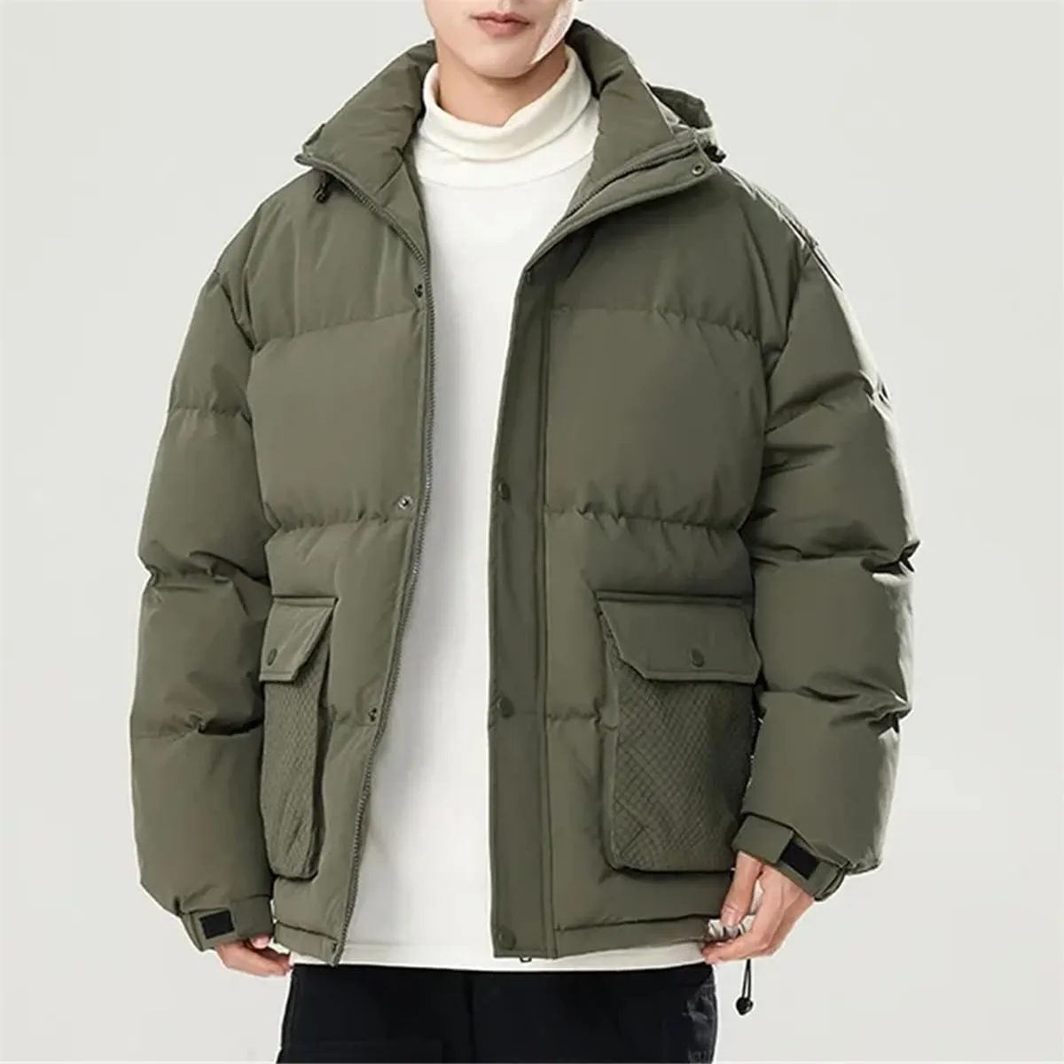Men Parkas Puffer Jackets Padded Cotton Coat Hooded Trendy Puffer Jacket Warm Cotton Jacket