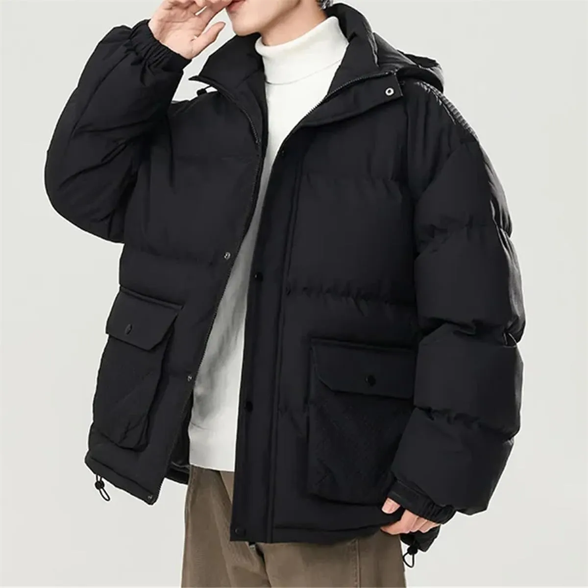 Men Parkas Puffer Jackets Padded Cotton Coat Hooded Trendy Puffer Jacket Warm Cotton Jacket