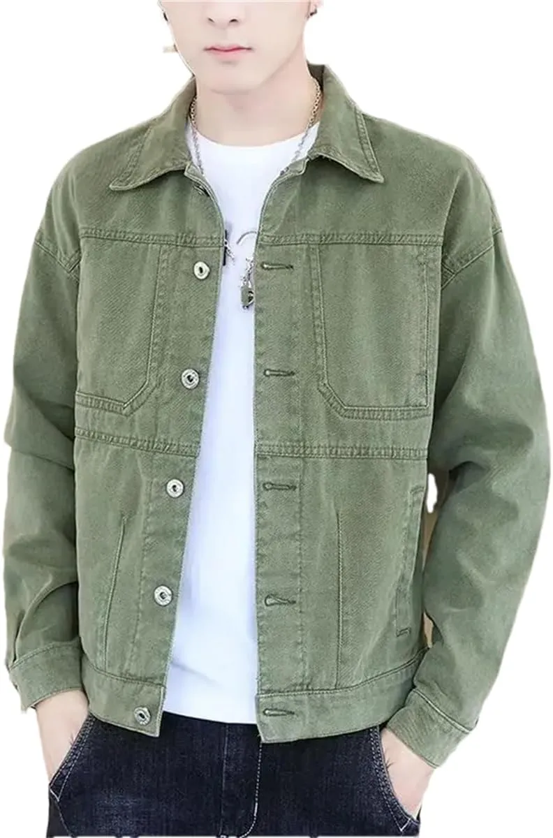 Men Vintage Solid Long Sleeve Denim Jackets Man Autumn Casual Single Breasted Jeans Coat