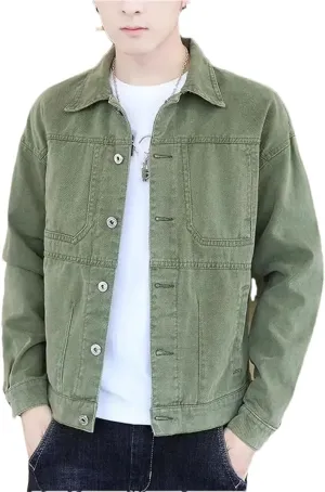 Men Vintage Solid Long Sleeve Denim Jackets Man Autumn Casual Single Breasted Jeans Coat