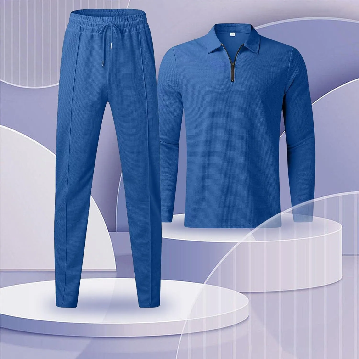 Mens 2 Piece Sweatsuits Outfits Short Sleeve Polo Shirt Loungewear & Joggers Sweatpants Fall Casual Track Suits Set