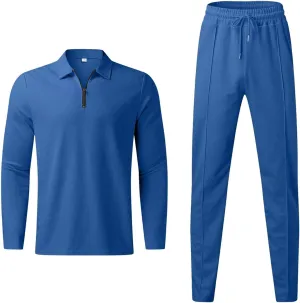 Mens 2 Piece Sweatsuits Outfits Short Sleeve Polo Shirt Loungewear & Joggers Sweatpants Fall Casual Track Suits Set