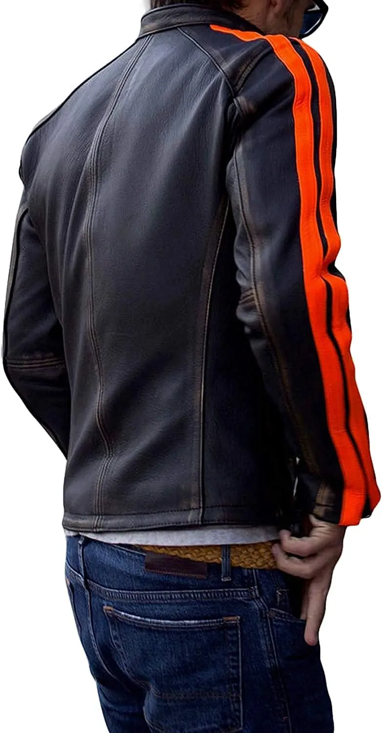Mens Cafe Racer Motorcycle Leather Jacket Genuine Sheepskin Vintage Moto Biker Collection