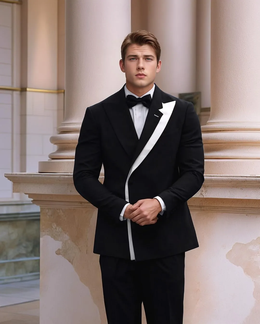 Men's Stylish Blazer Slim Fit White with Black Contrast Collar Slim Fit One Button