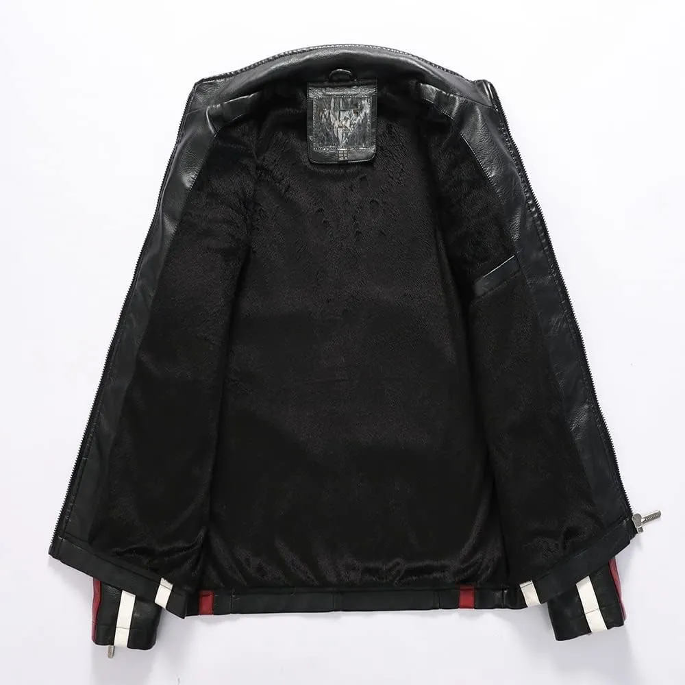 Mens Vintage Motorcycle Jacket Biker Leather Jacket Male Embroidery Bomber Coat Winter Fleece Pu Overcoat(XL,Blue)