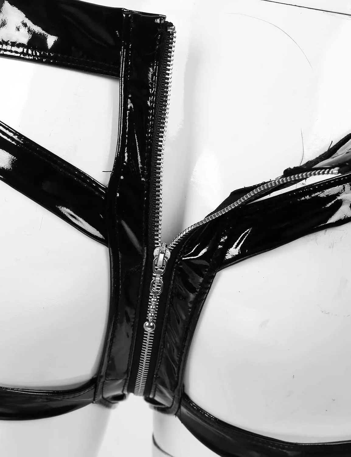 Mens Wetlook Soft Leather Bikini Briefs Strappy Zipper Pouch G-string Jock Strap Hot Pants