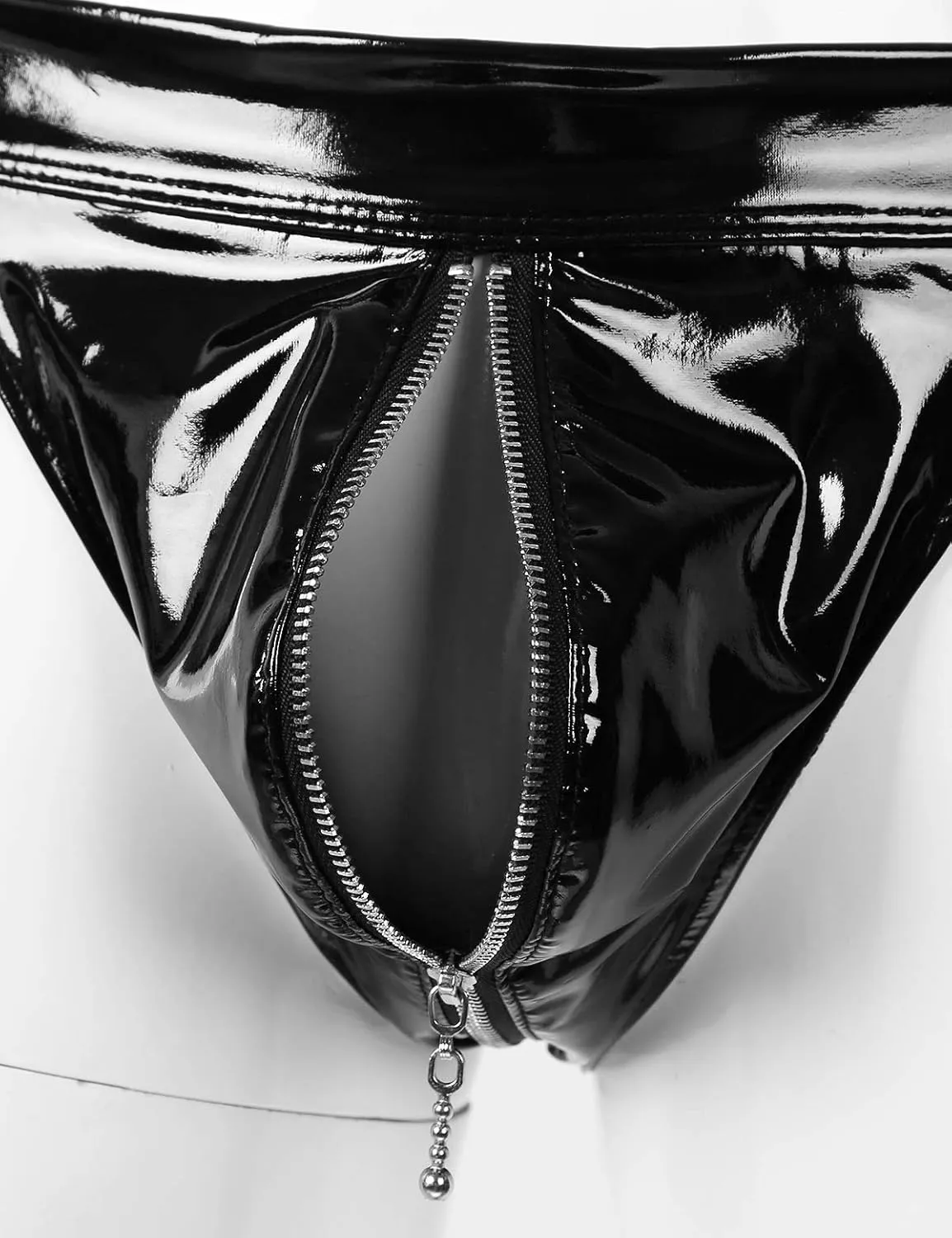 Mens Wetlook Soft Leather Bikini Briefs Strappy Zipper Pouch G-string Jock Strap Hot Pants