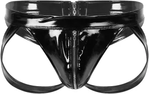 Mens Wetlook Soft Leather Bikini Briefs Strappy Zipper Pouch G-string Jock Strap Hot Pants