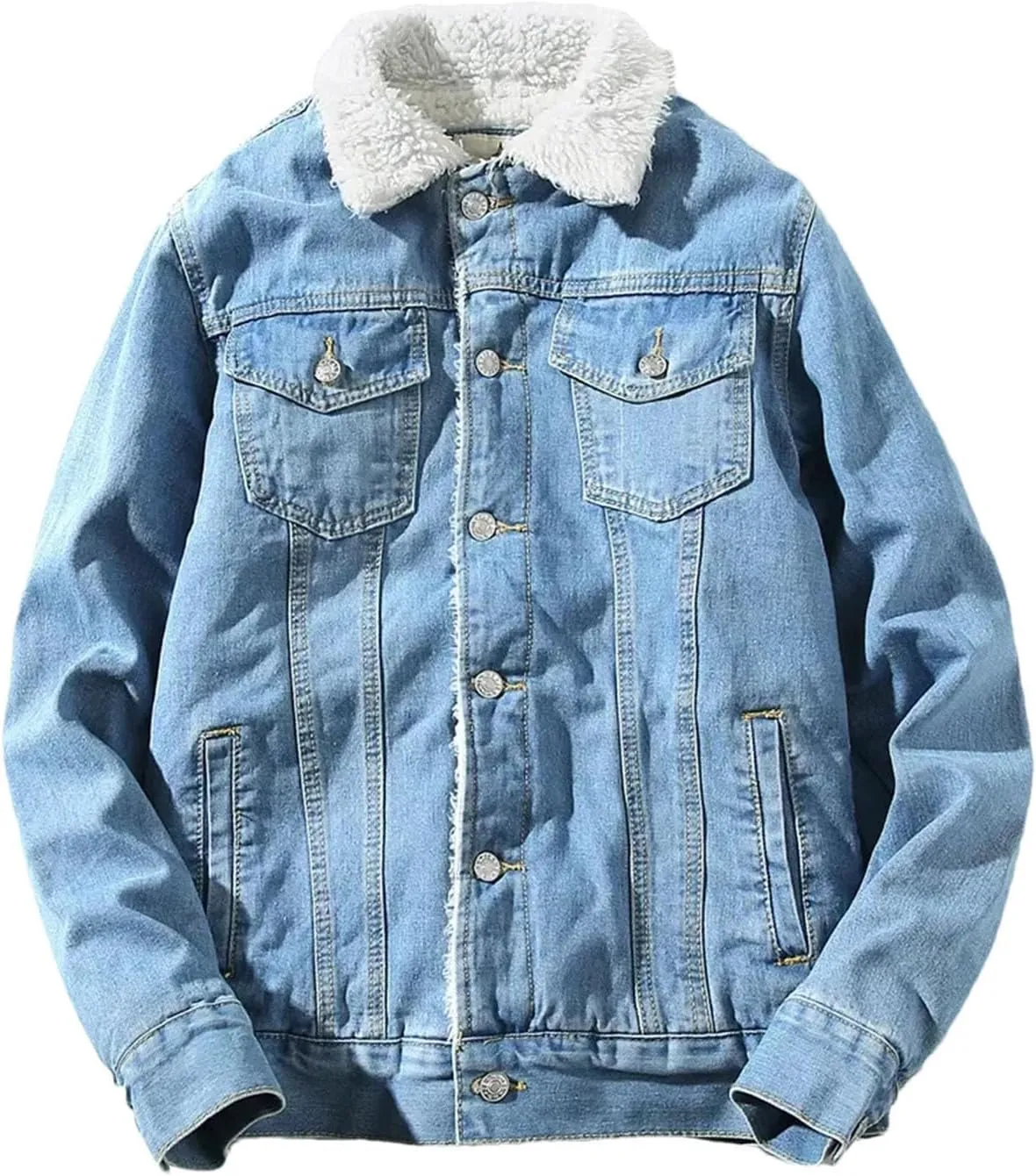 Men`S Winter Denim Jacket Fleeced Thicken Warm And Coat Trucker Jacket Plus Size