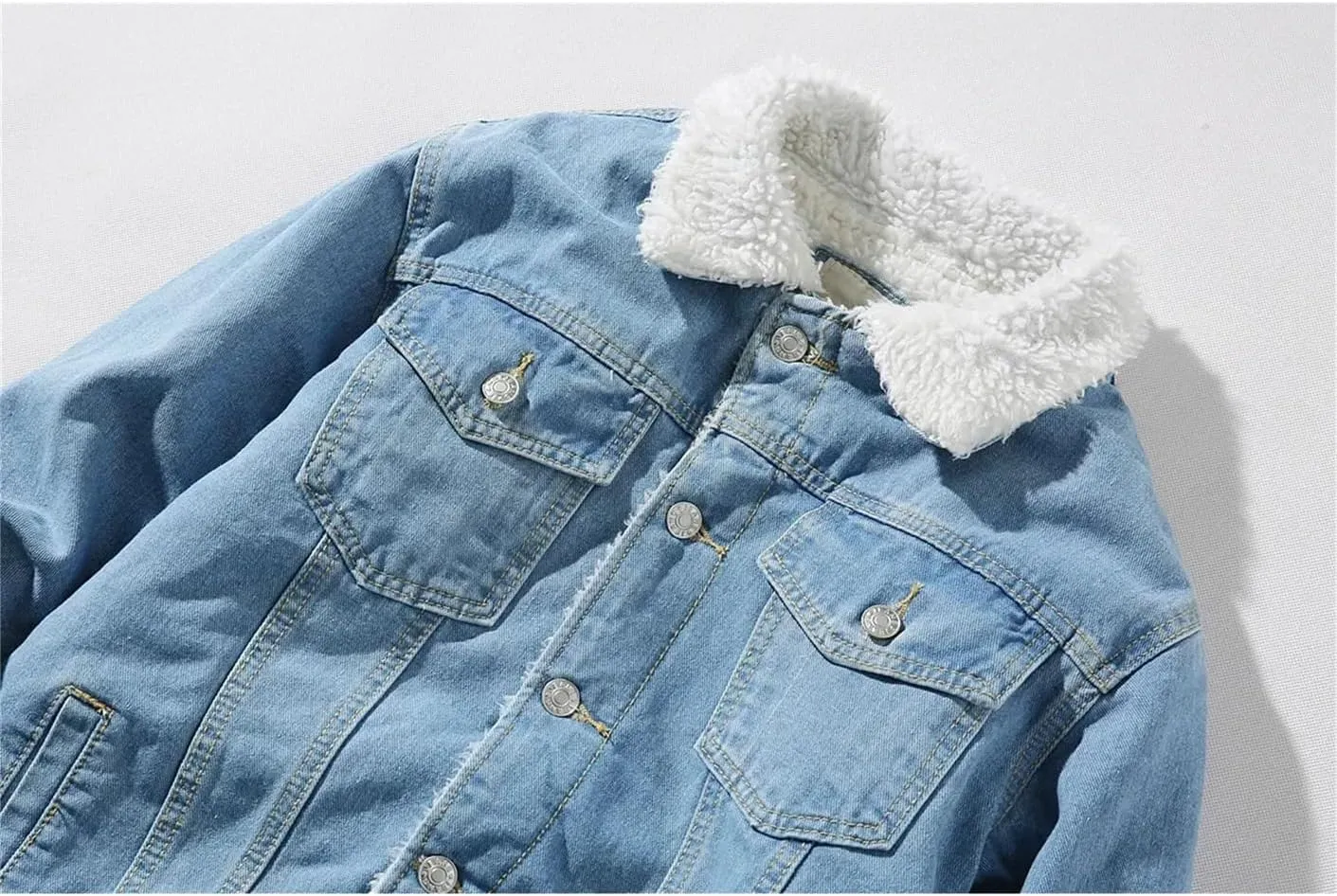 Men`S Winter Denim Jacket Fleeced Thicken Warm And Coat Trucker Jacket Plus Size