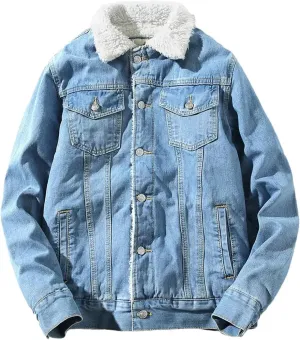 Men`S Winter Denim Jacket Fleeced Thicken Warm And Coat Trucker Jacket Plus Size