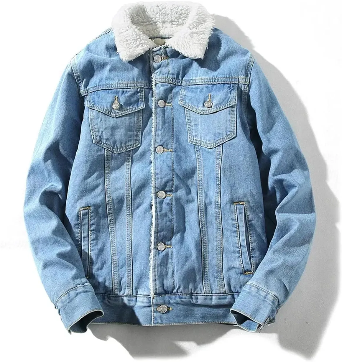 Men`S Winter Denim Jacket Fleeced Thicken Warm And Coat Trucker Jacket Plus Size