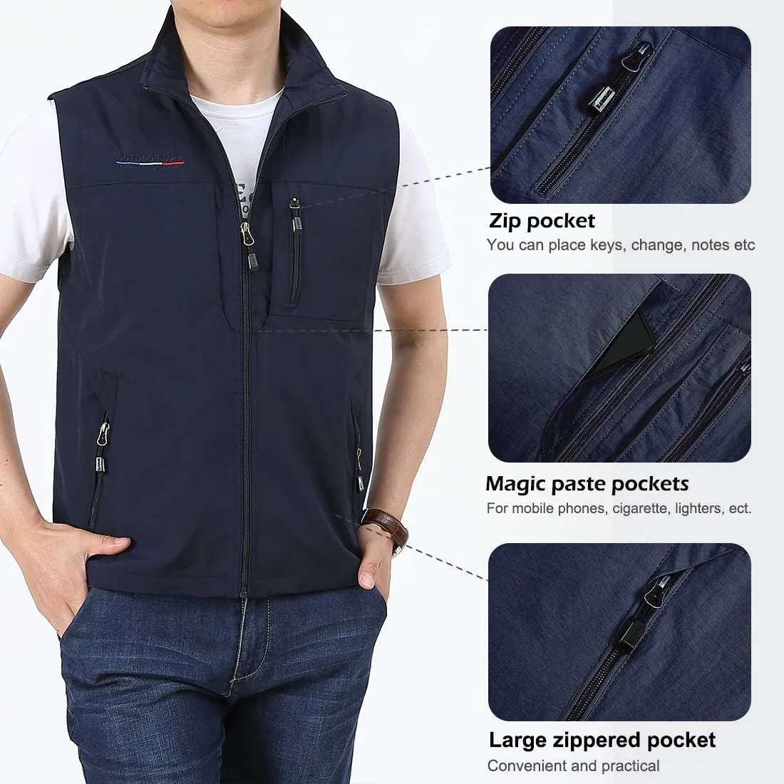 Mens Work Vest Summer Travel Photo Vest Cargo Sleeveless Jackets with Pockets