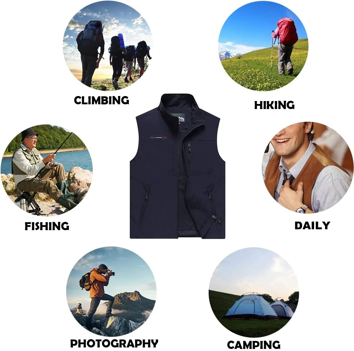 Mens Work Vest Summer Travel Photo Vest Cargo Sleeveless Jackets with Pockets
