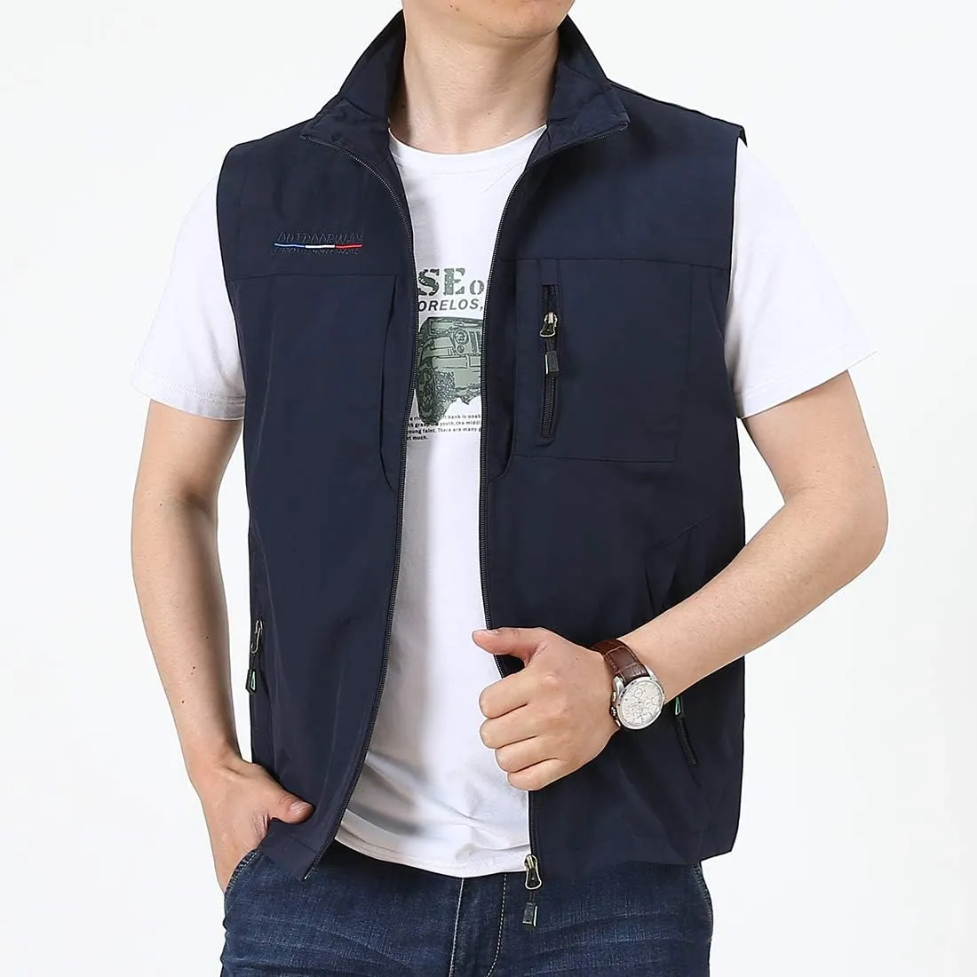 Mens Work Vest Summer Travel Photo Vest Cargo Sleeveless Jackets with Pockets
