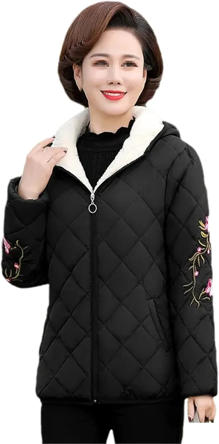 Middle Aged Mom's Cotton Coat Women's Padded Jacket Add Velvet Add Thick Ladies Autumn Winter Outerwear