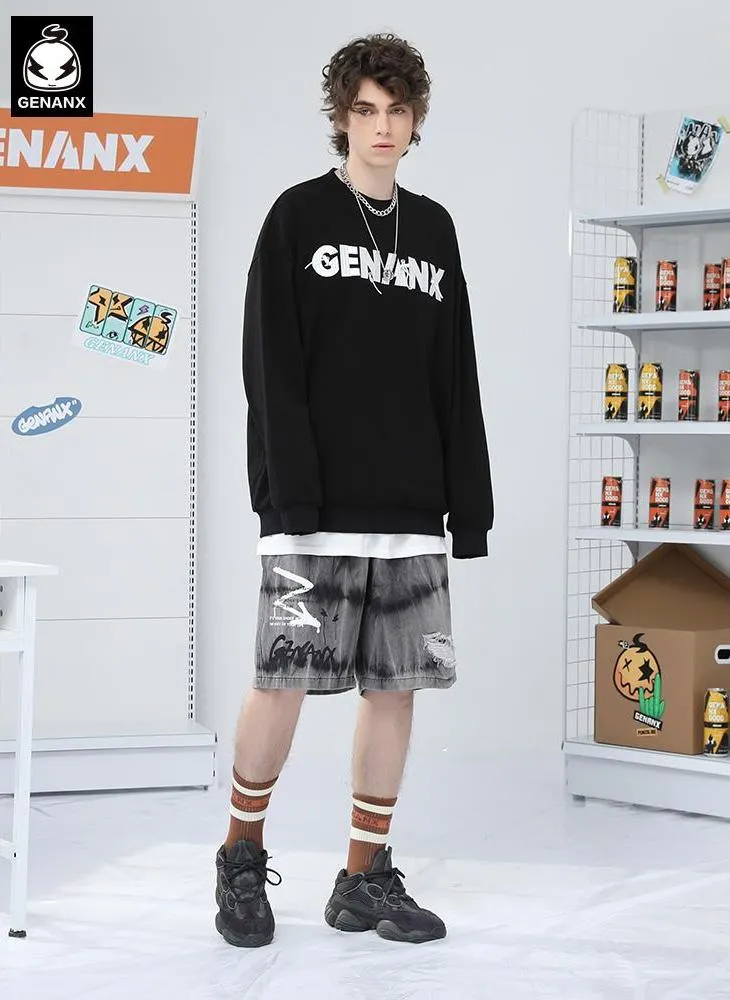 Minimalist Letter Embroidery Crew Neck Sweatshirt