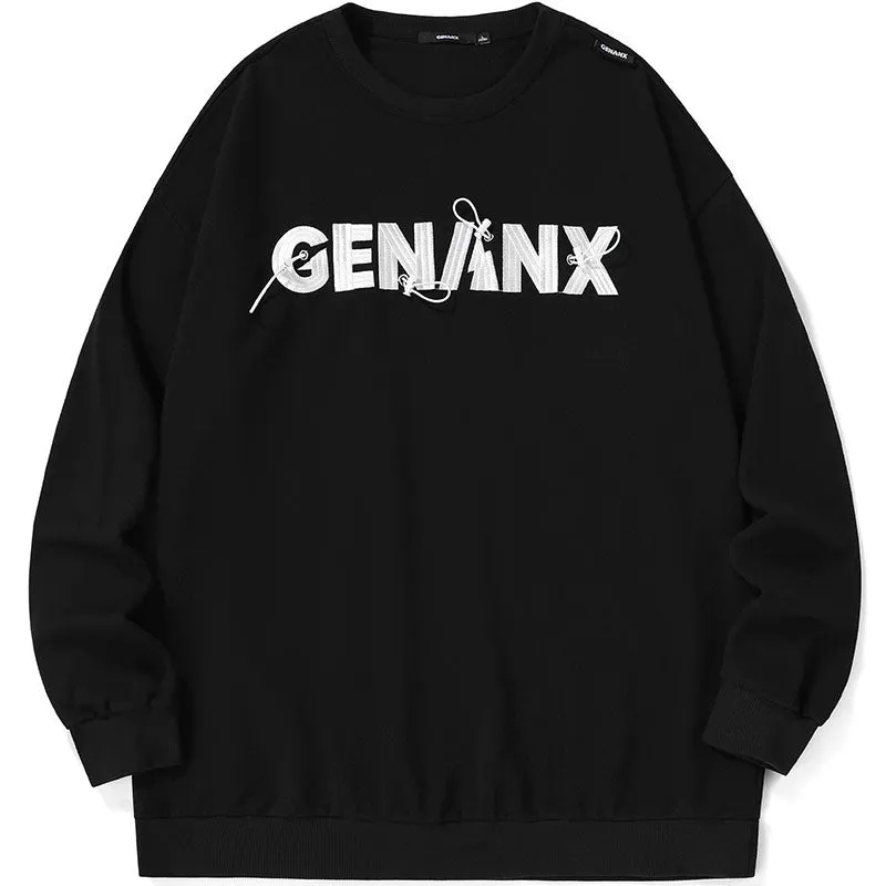 Minimalist Letter Embroidery Crew Neck Sweatshirt