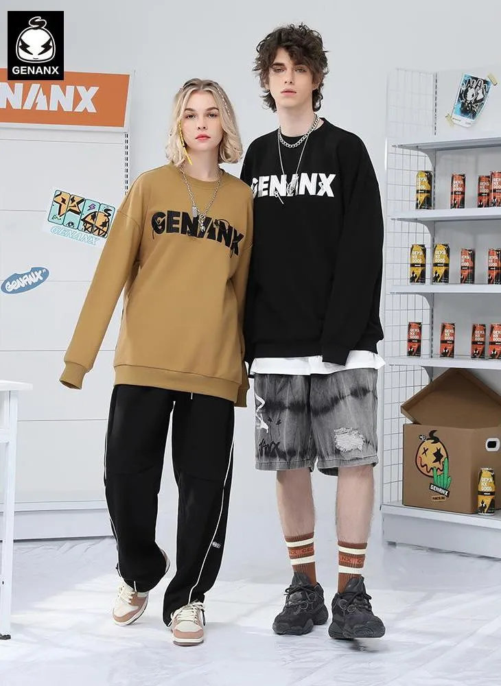 Minimalist Letter Embroidery Crew Neck Sweatshirt