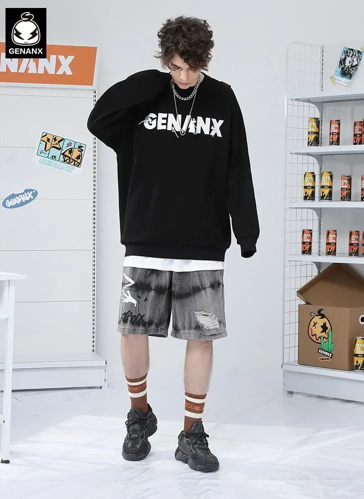 Minimalist Letter Embroidery Crew Neck Sweatshirt