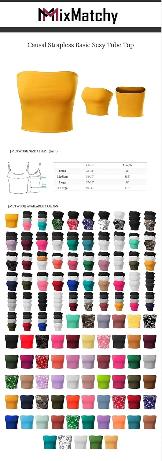 MixMatchy Women's Strapless Tube Tops Basic Bandeau Crop Sleeveless Backless Casual Sexy Going Out Tops Summer 2025