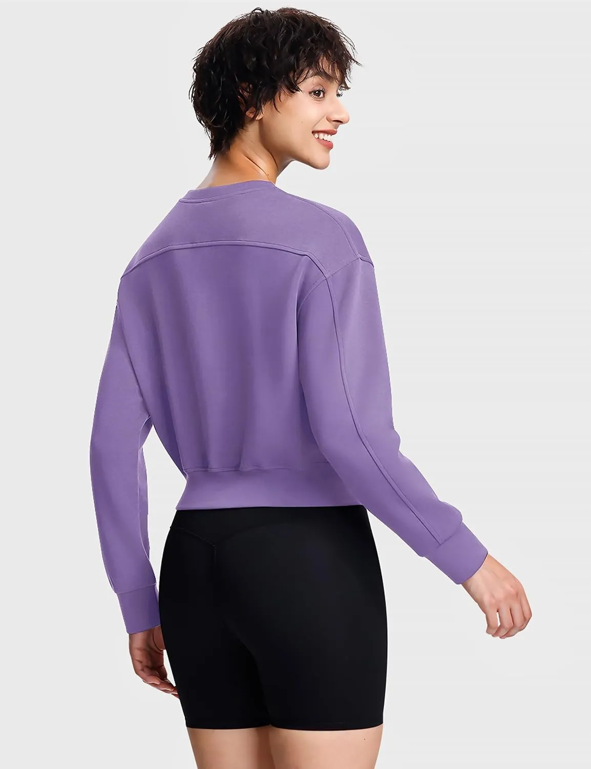 Modal Soft Cropped Sweatshirts for Women Long Sleeve Crew Neck Pullover Crop Top