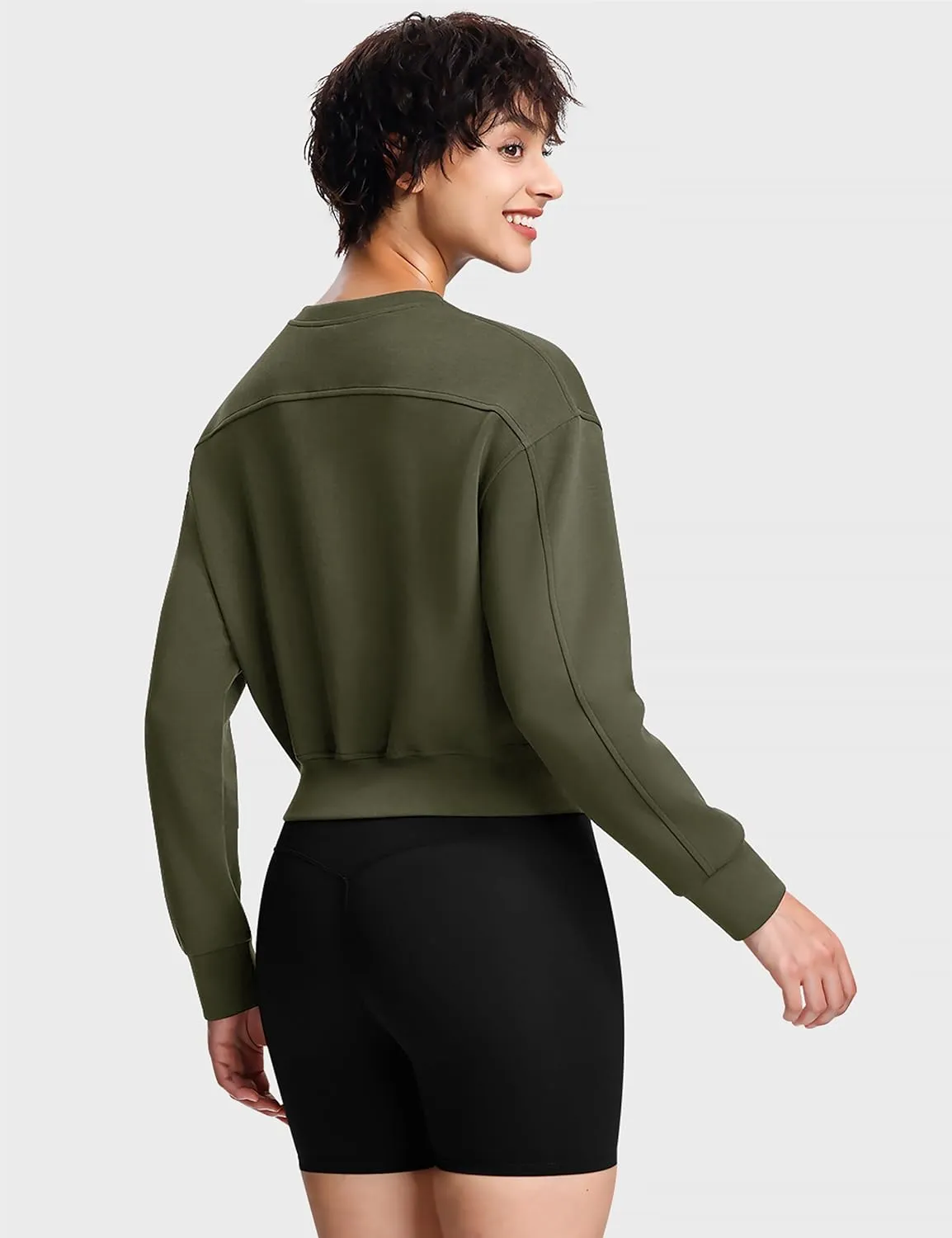 Modal Soft Cropped Sweatshirts for Women Long Sleeve Crew Neck Pullover Crop Top