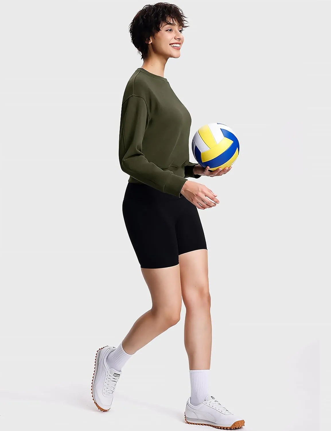Modal Soft Cropped Sweatshirts for Women Long Sleeve Crew Neck Pullover Crop Top