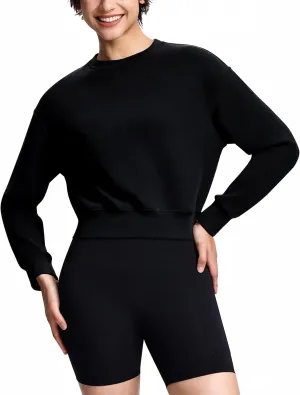 Modal Soft Cropped Sweatshirts for Women Long Sleeve Crew Neck Pullover Crop Top