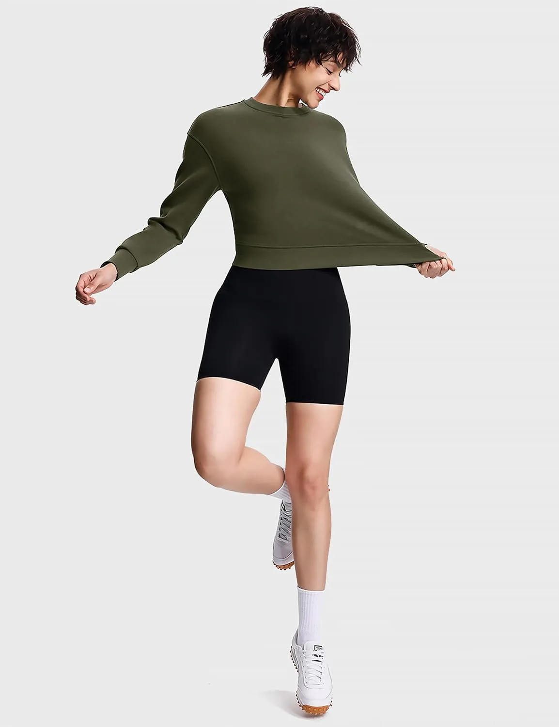 Modal Soft Cropped Sweatshirts for Women Long Sleeve Crew Neck Pullover Crop Top
