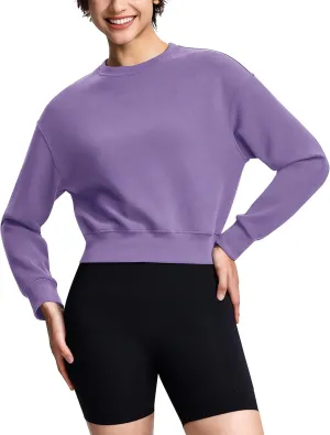 Modal Soft Cropped Sweatshirts for Women Long Sleeve Crew Neck Pullover Crop Top