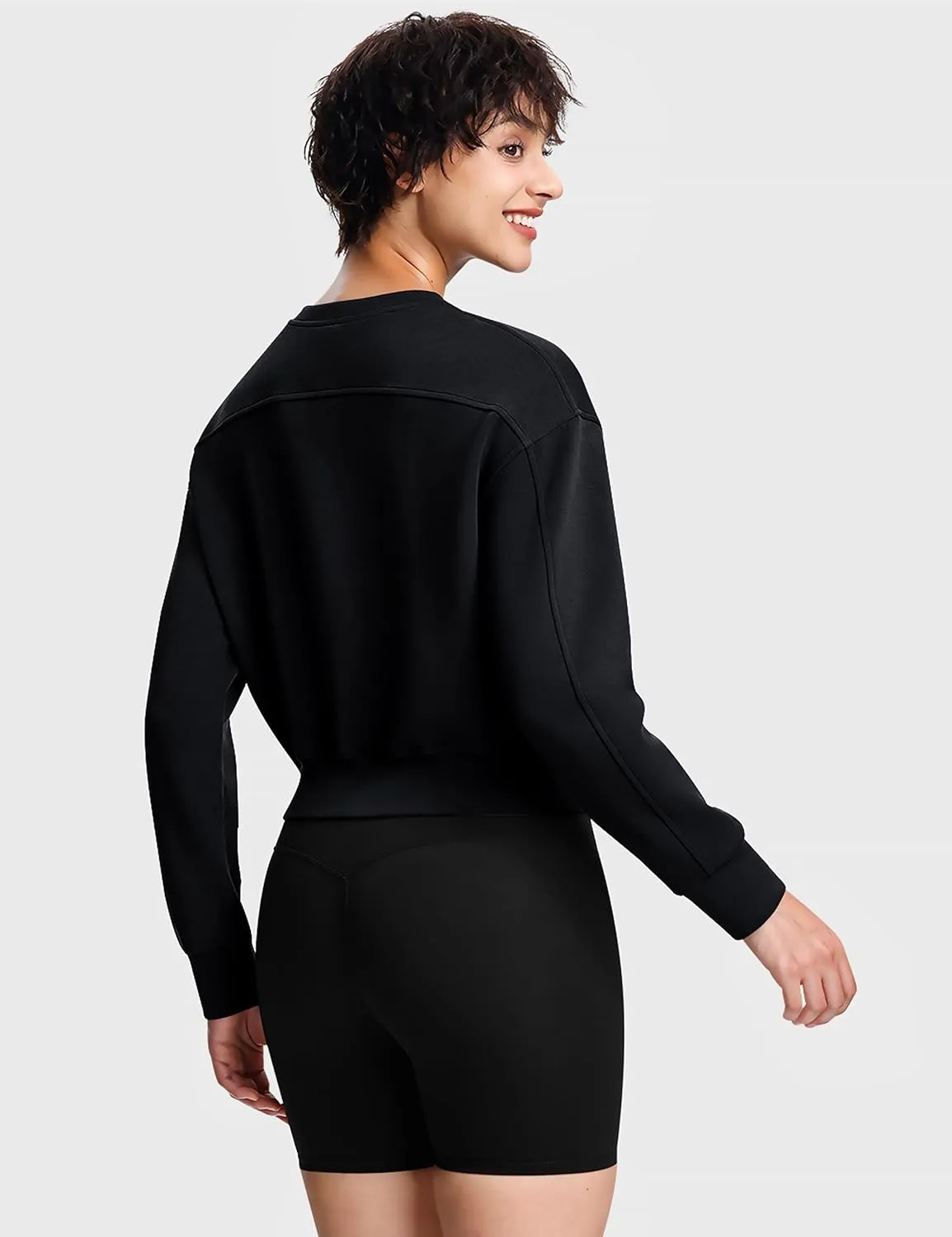 Modal Soft Cropped Sweatshirts for Women Long Sleeve Crew Neck Pullover Crop Top