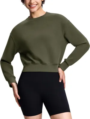 Modal Soft Cropped Sweatshirts for Women Long Sleeve Crew Neck Pullover Crop Top