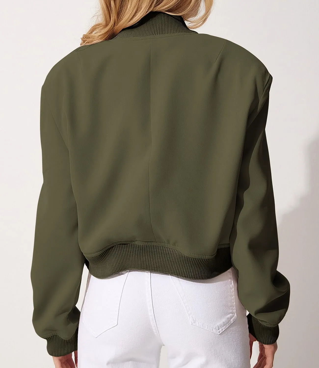 Modegal Women's Spring Varsity Bomber Jackets Long Sleeve Cropped Button Down Casual Coat with Pockets Outwear