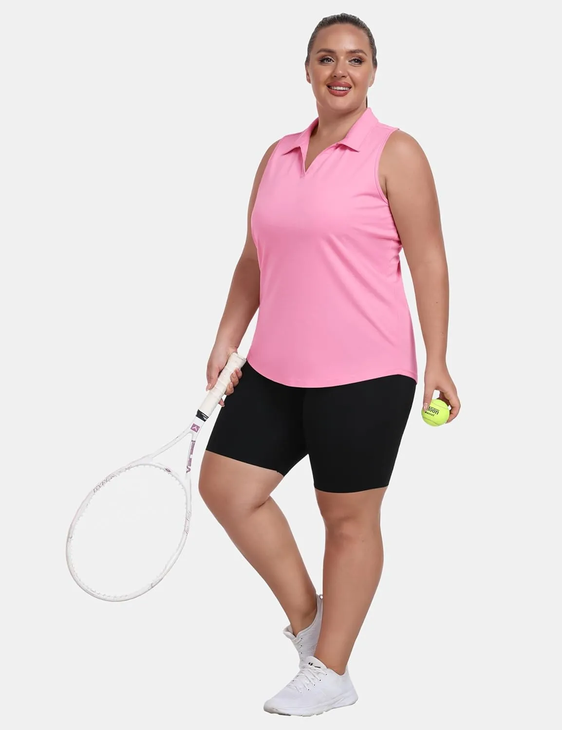 MoFiz Womens Plus Size Sleeveless Golf Shirt V-Neck Collared Golf Polos Athletic Tennis Racerback Tank Tops