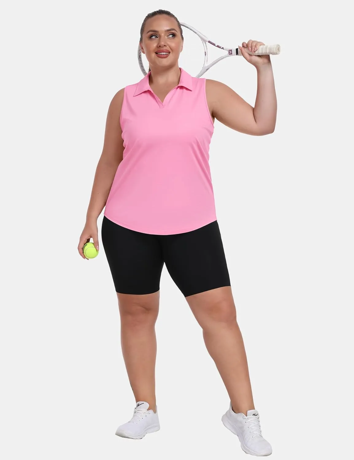 MoFiz Womens Plus Size Sleeveless Golf Shirt V-Neck Collared Golf Polos Athletic Tennis Racerback Tank Tops