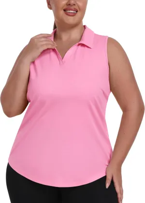 MoFiz Womens Plus Size Sleeveless Golf Shirt V-Neck Collared Golf Polos Athletic Tennis Racerback Tank Tops