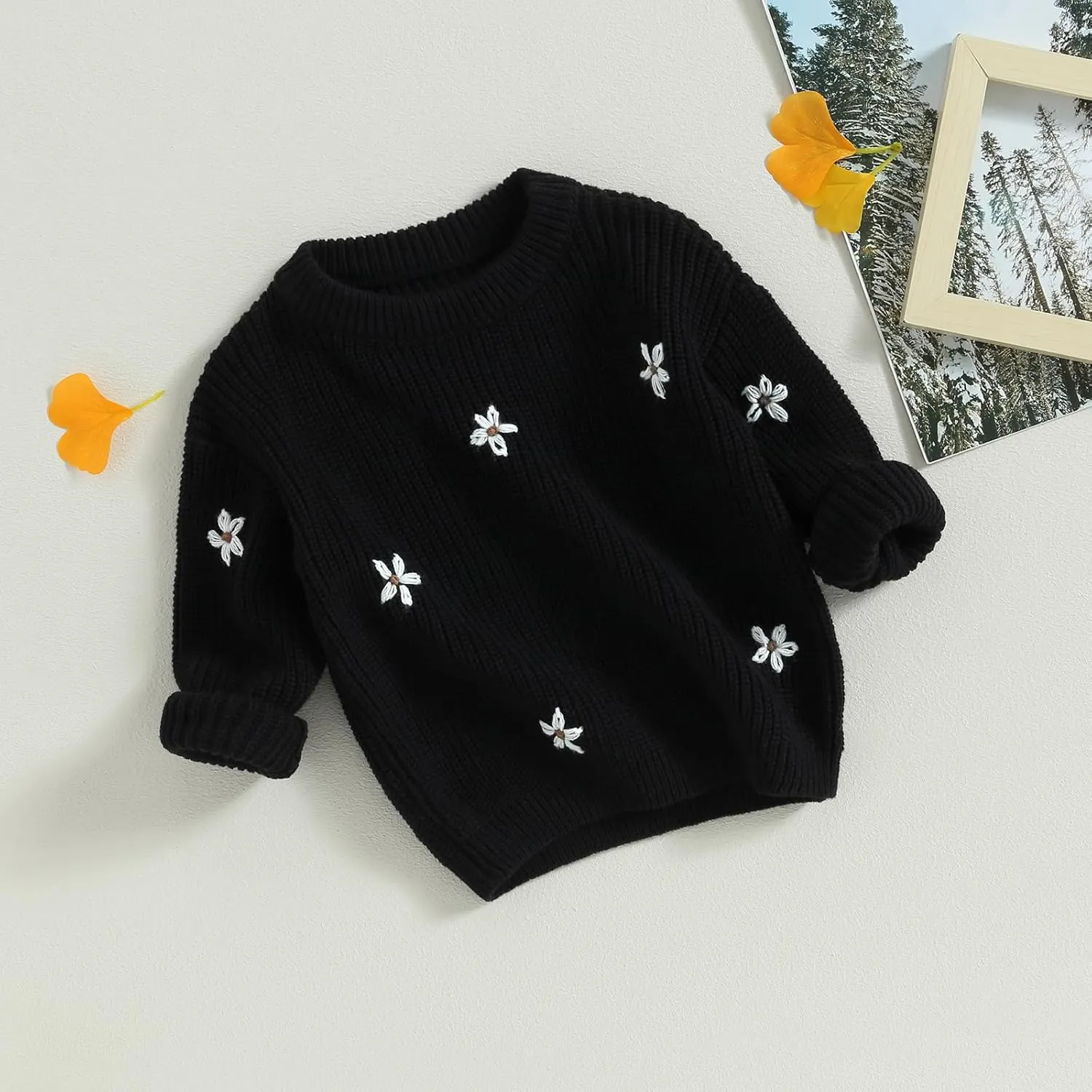 Mubineo Baby Girl Winter Clothes Cute Flower Sweater Crewneck Pullover Long Sleeve Knit Newborn Infant Sweaters