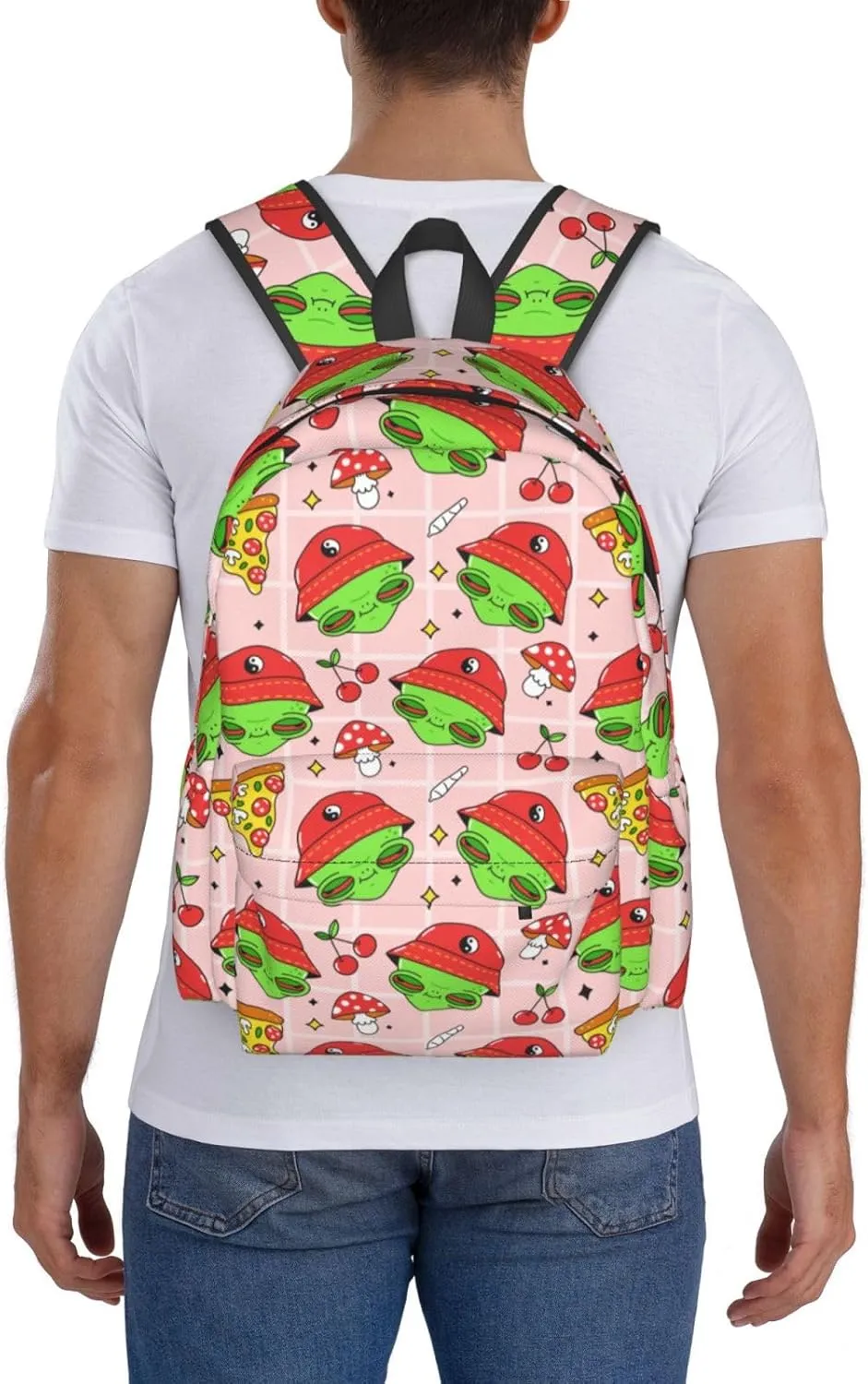 Mushrooms Cherry Trippy Alien Stylish Backpack With Adjustable Padded Shoulder Straps Daypacks For College Travel