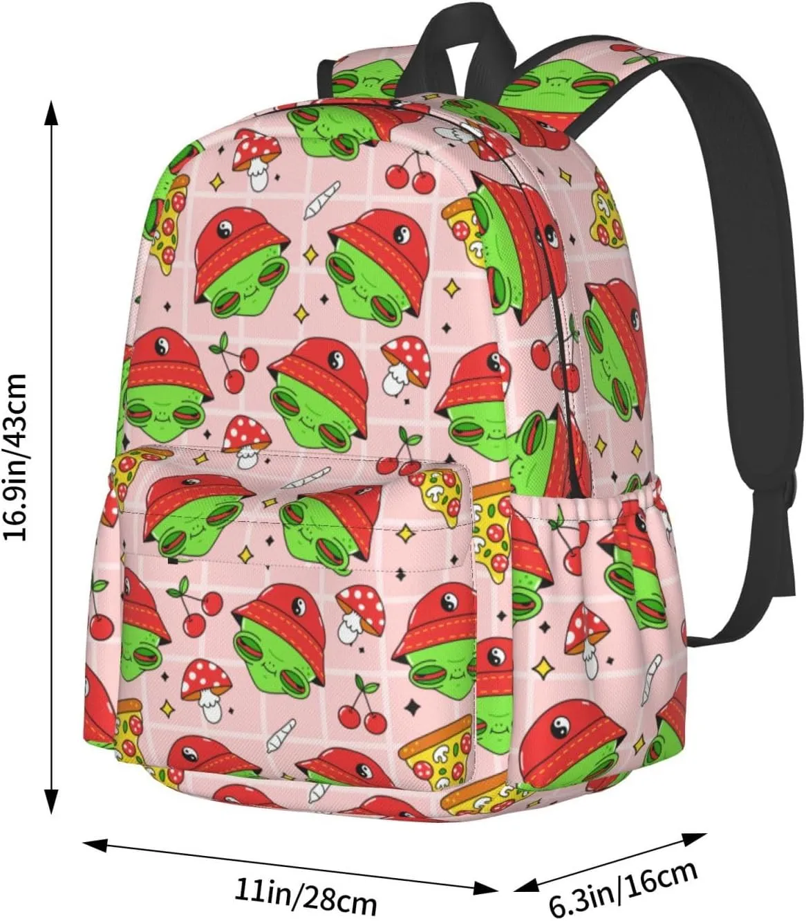 Mushrooms Cherry Trippy Alien Stylish Backpack With Adjustable Padded Shoulder Straps Daypacks For College Travel