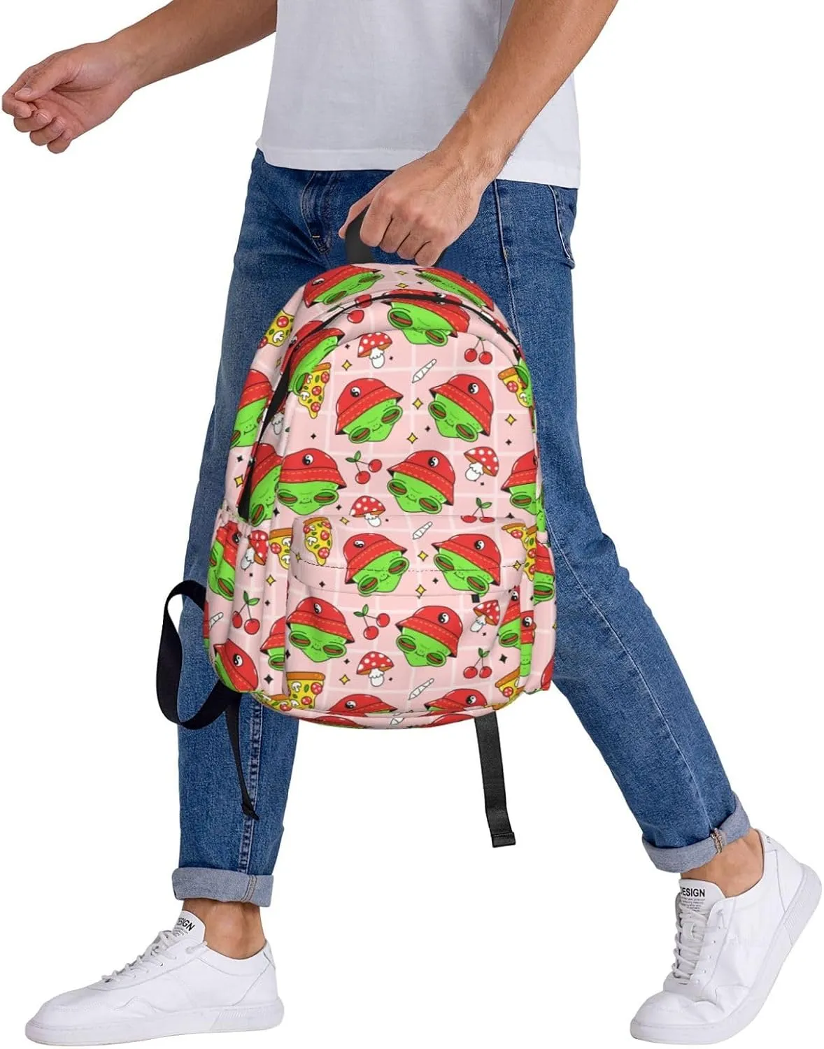 Mushrooms Cherry Trippy Alien Stylish Backpack With Adjustable Padded Shoulder Straps Daypacks For College Travel