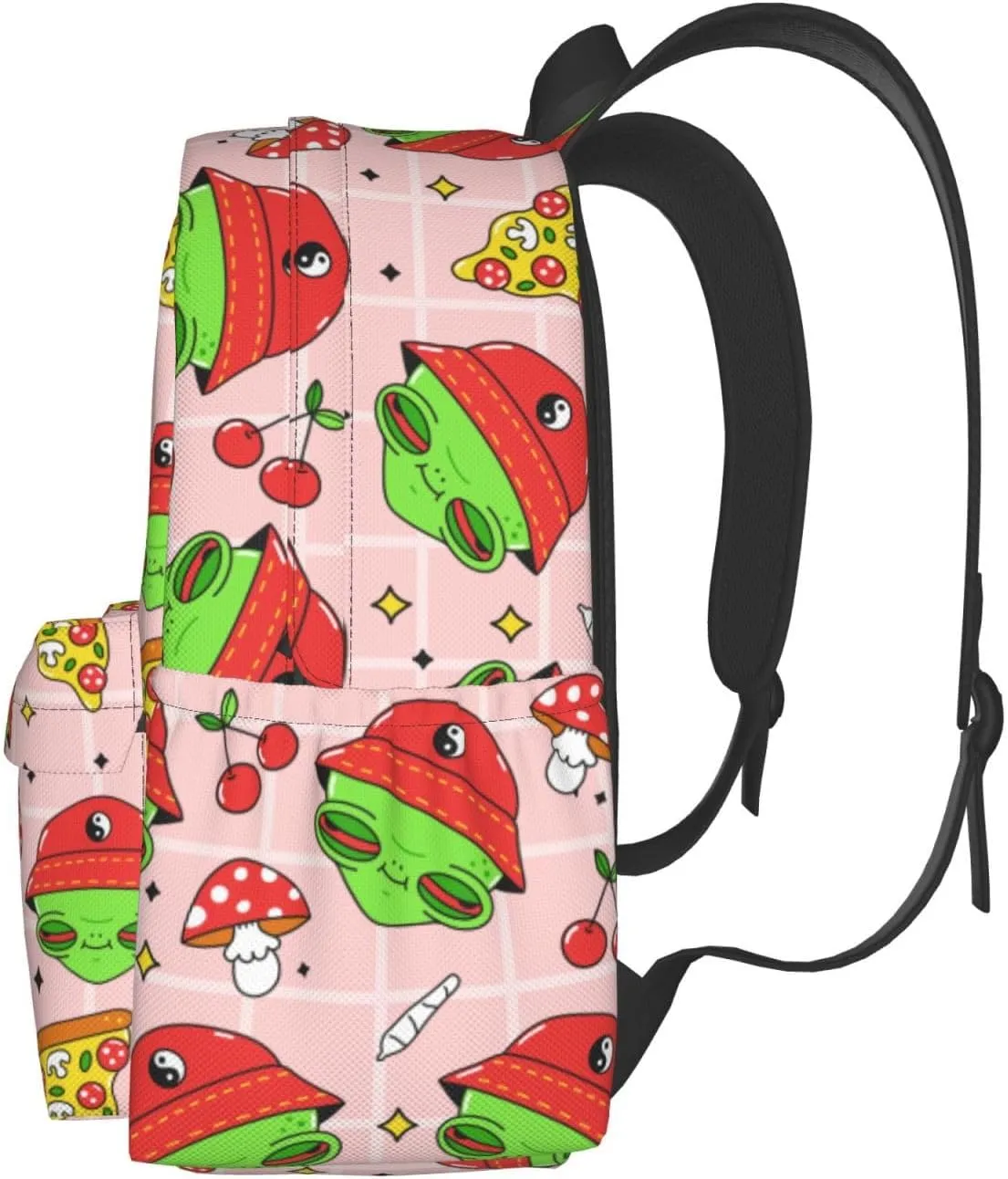 Mushrooms Cherry Trippy Alien Stylish Backpack With Adjustable Padded Shoulder Straps Daypacks For College Travel