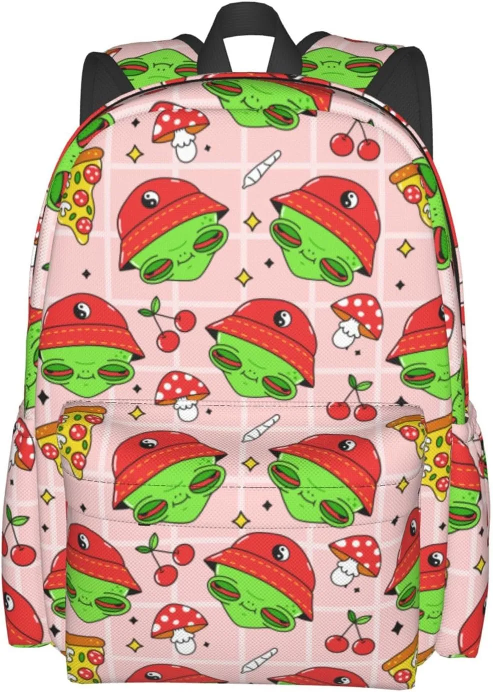 Mushrooms Cherry Trippy Alien Stylish Backpack With Adjustable Padded Shoulder Straps Daypacks For College Travel