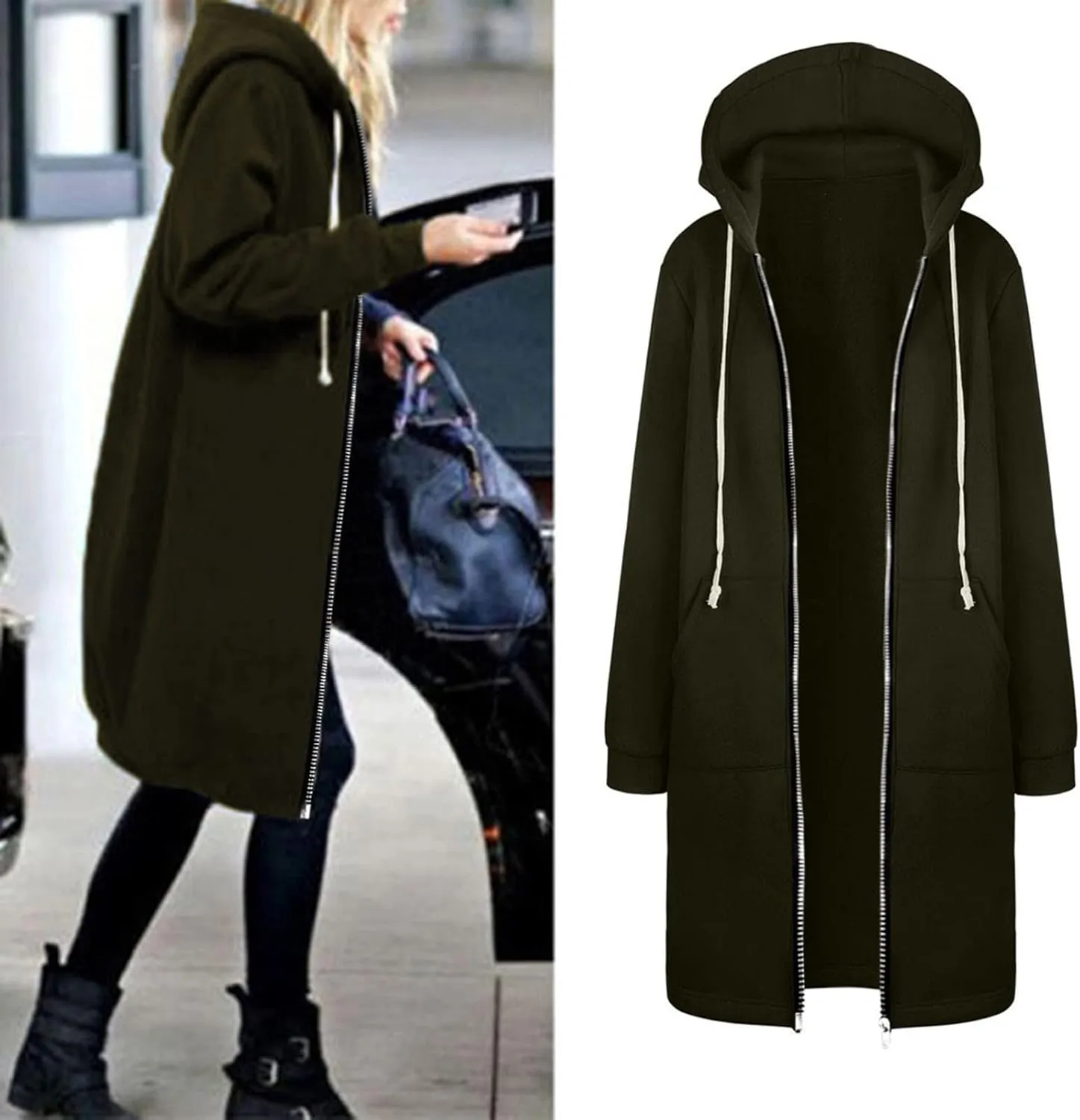 Muyise Women's 2023 Zip Up Hoodies Casual Long Sleeve Sweatshirts Winter Warm Fall Jacket Hooded Coat Outerwear with Pockets