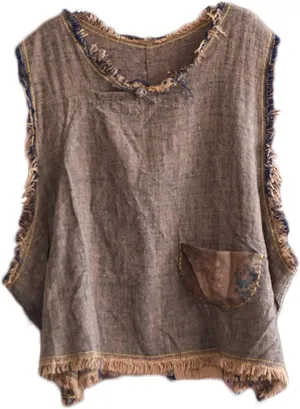 NFYM Women Hippie Clothes Distressed Hem Sleeveless Tank Crop Pullover Tops Vintage Vest