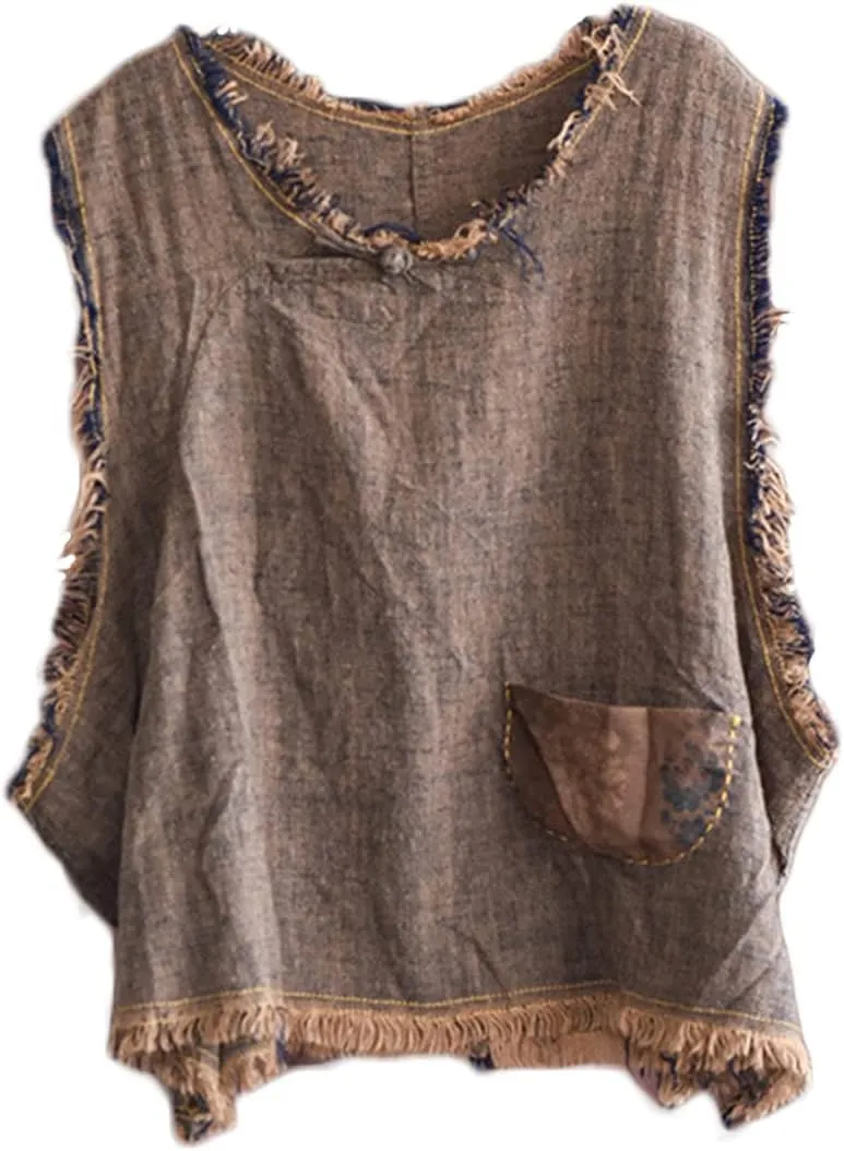 NFYM Women Hippie Clothes Distressed Hem Sleeveless Tank Crop Pullover Tops Vintage Vest